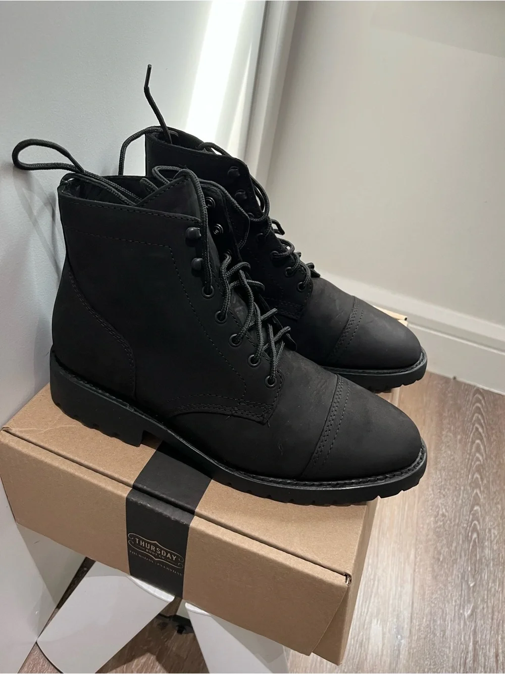 Thursday Boot Company Men's Black Lace-Up Cap-Toe Boots